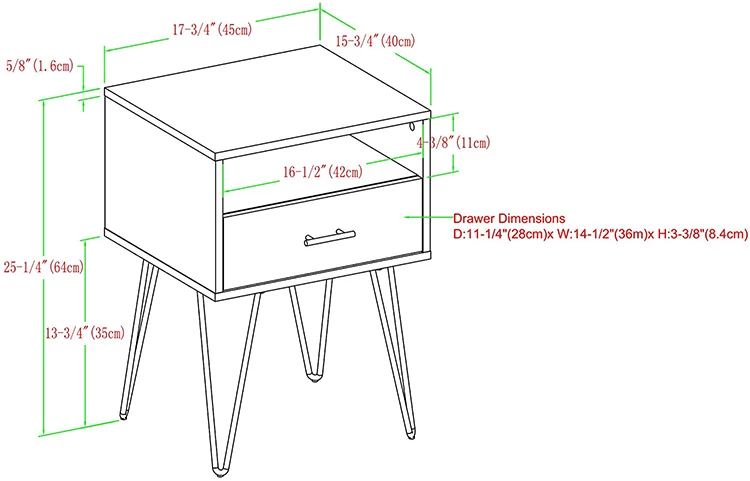 Modern Metal Hairpin Leg Bedside Table 1-Drawer Side Table Bedside Table
