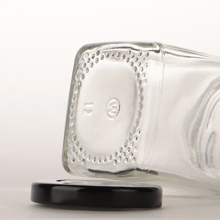 High quality square 380ml glass hot sauce jar chili bottle tomato sauce honey jar pickles beef paste bottle