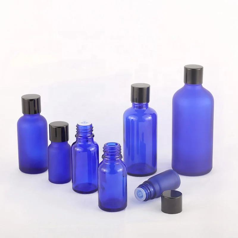 Reasonable Price Cosmetic Container Essential Oil Bottle 10 Ml Blue Frosted Glass In Bottles
