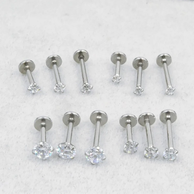 simple custom zircon internally threaded flat back earrings tragus labret piercing stud