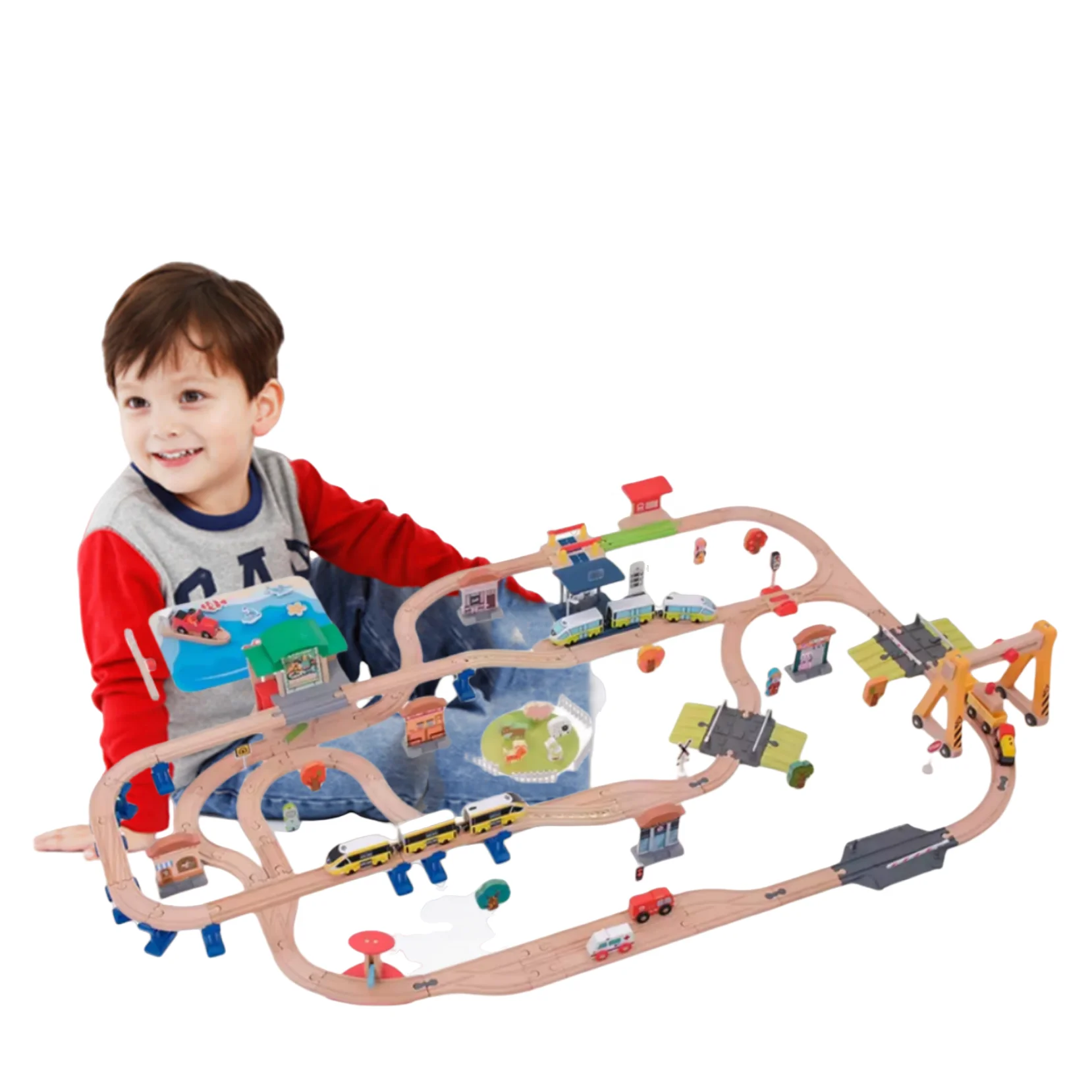 Wooden Train Wooden Track Model Train Blocks Toys Puzzle Train Set Gift Model Landscaping Track