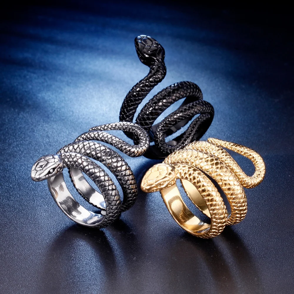 VAF Bague Serpent En Couleuvre Acier Inoxydable Anillos De Serpientes Hombre Stainless Steel Gold Snake Shape Ring