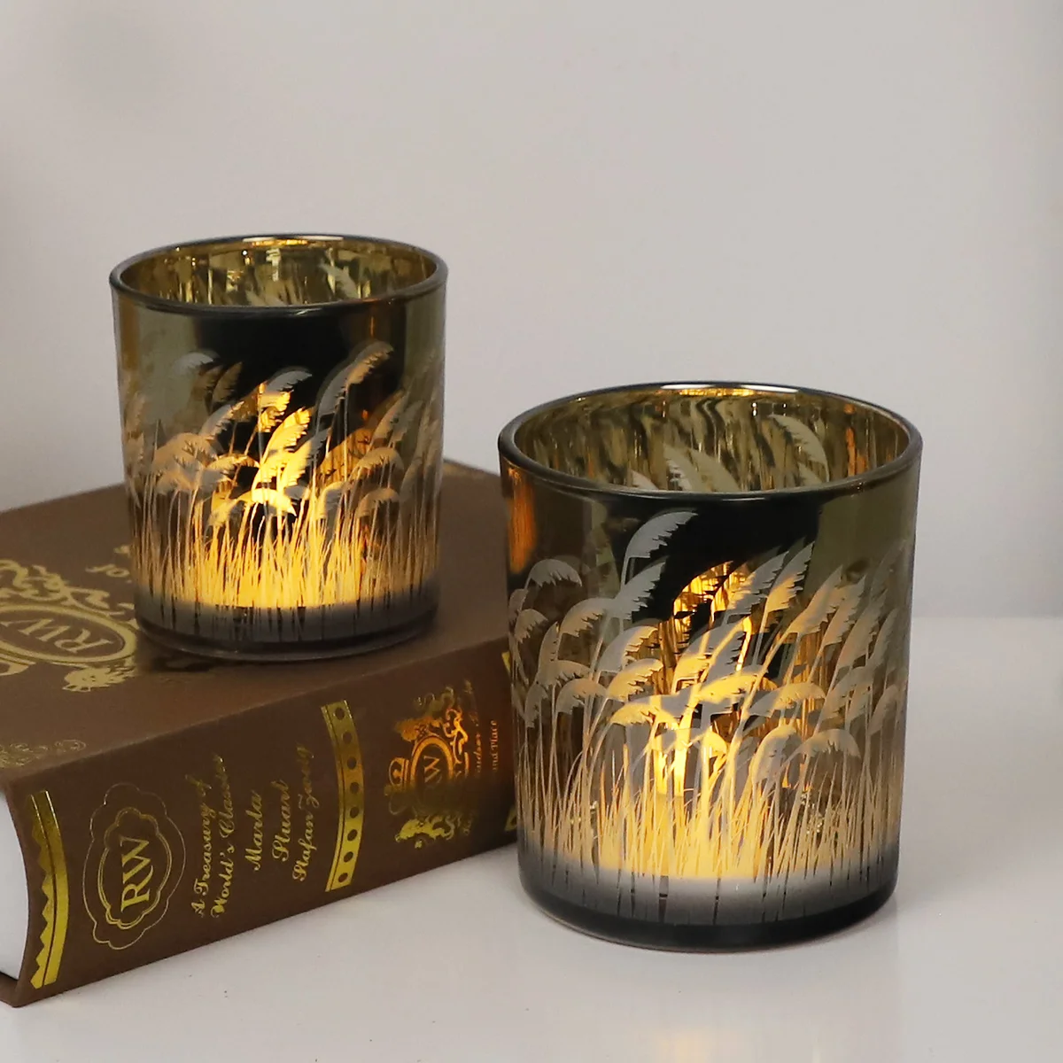 hand painted frosted glass candle jar for candles handmade romantic led candle lamps holder for home