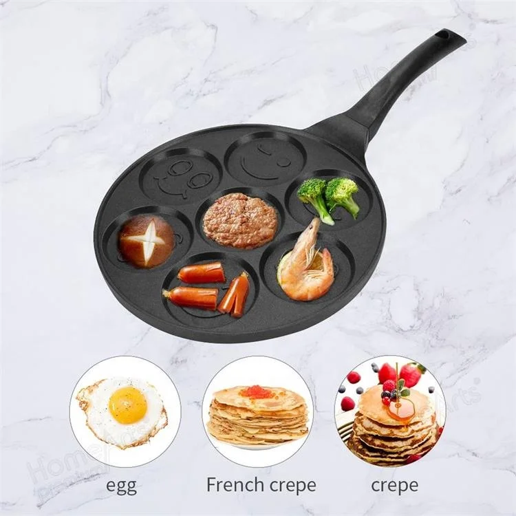 Smiley Face Mini Pancakes Non-stick Waffle baking Breakfast cookie omelette 7 holes 26cm Egg fry pan