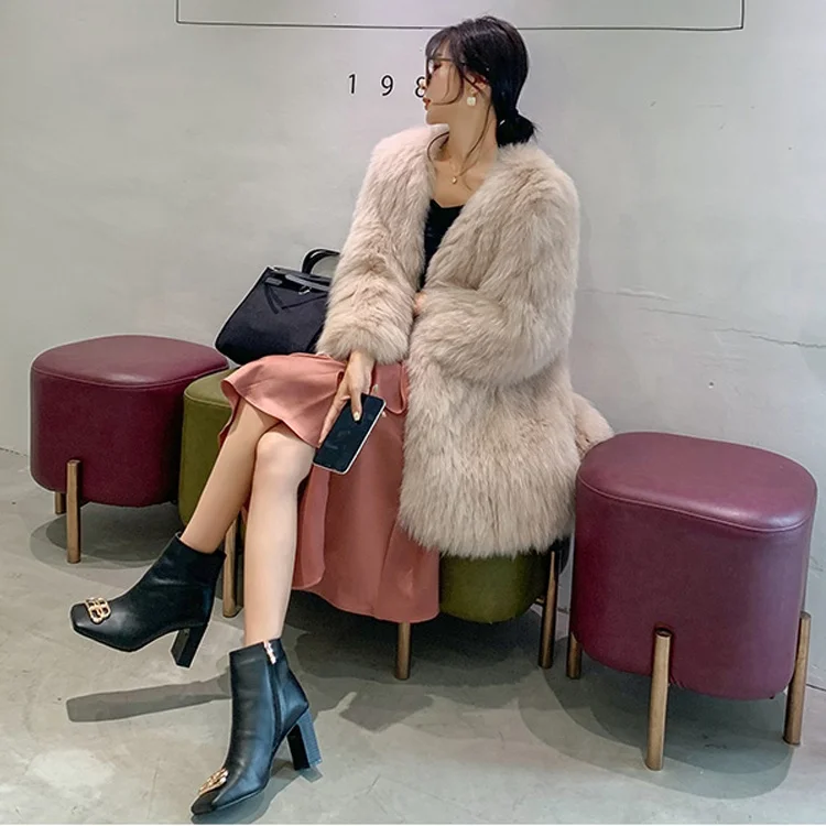 YR1096 New Arrival Plus Size Coats Women Winter Fluffy Knitted Jacket Natural Real White Fox Fur Coat