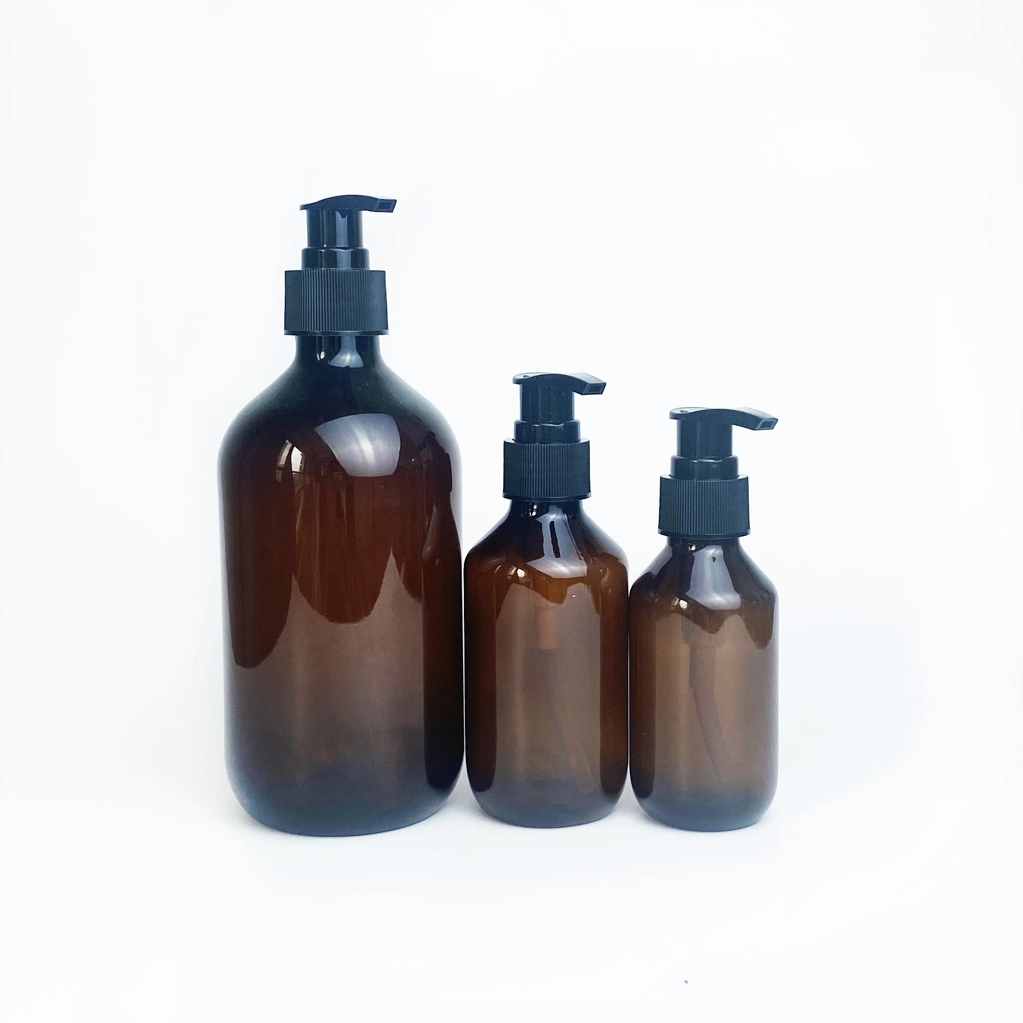 Plastic amber green black bottle PET round 300ml with pump dispenser spray