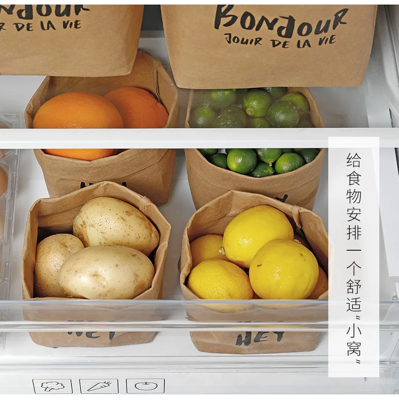 Waterproof Kraft paper bag washable kitchen refrigerator food storage bag flower pot waterproof