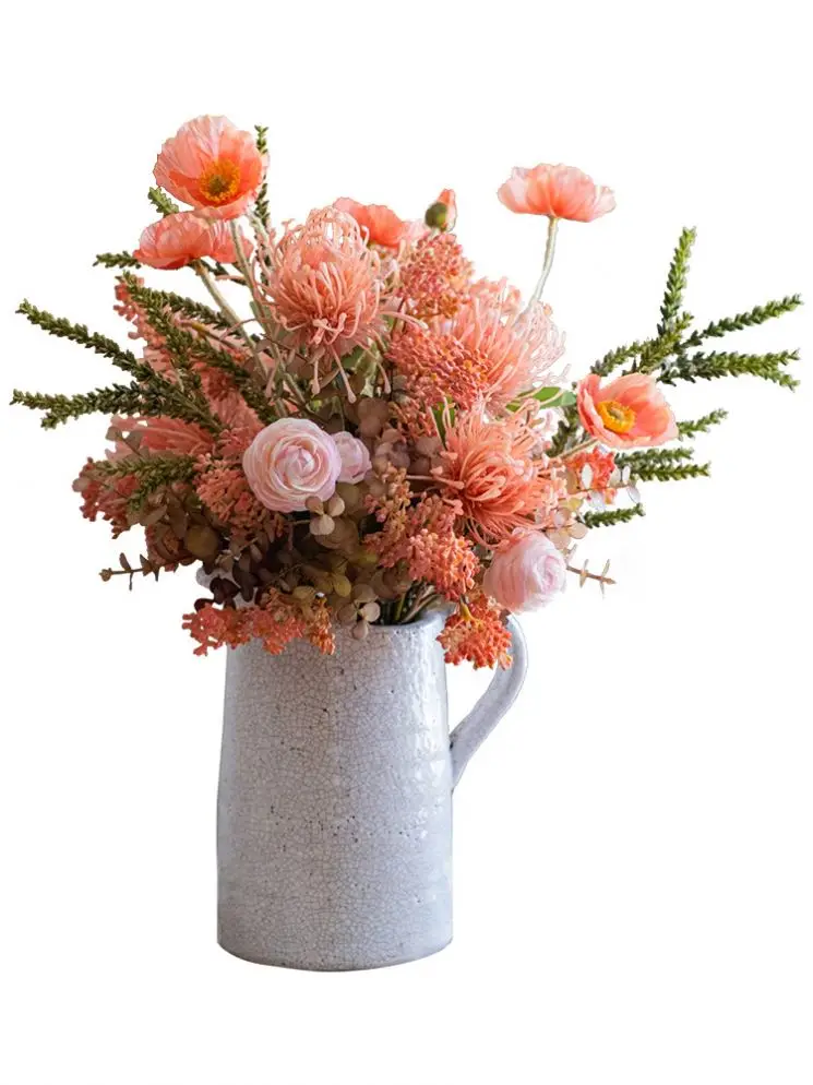 Hot Sale Bouquet Flowers Wisteria Poppy Eucalyptus Leaf Wedding Decoration Silk Plastic Rose Flower Artificial