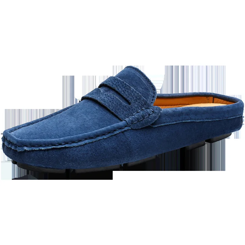 PDEP high quality men suede leather loafer shoes non slip half open summer causal shoes loafers for men