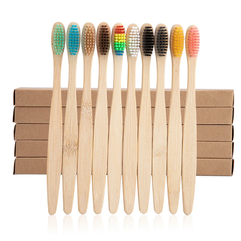 10pcs pack set reusable bamboo toothbrush custom Biodegradable toothbrush