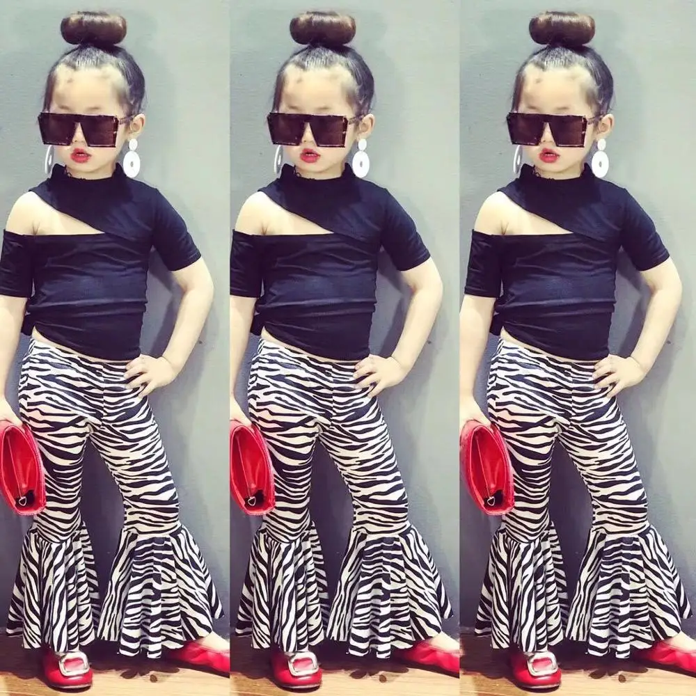 
Fashion Toddler Girl Modal cotton Off The Shoulder Summer Shirt Cute Girl Blue Black White Stylish Bottoming Shirt 