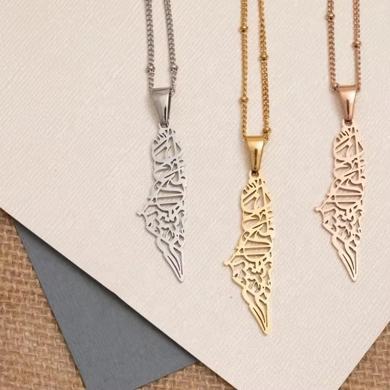 Customized Fashion necklace titanium steel hollow out Palestine map necklace stainless steel necklace