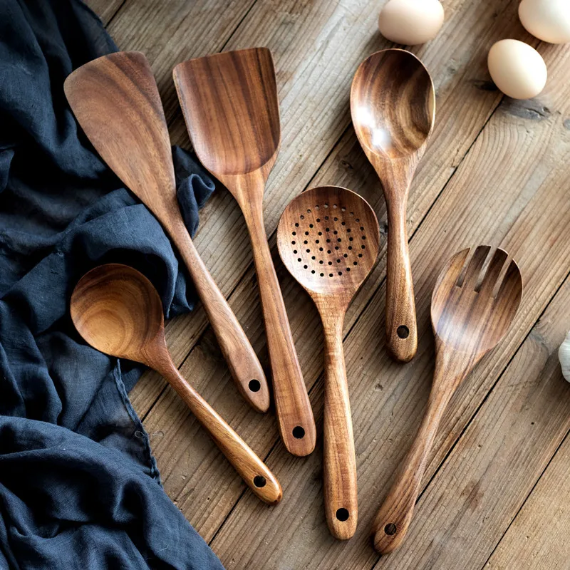 High Quality Acacia Wood Cooking Utensils Kitchen Utensils Set Cookware 7 8 9 Pieces Professional Kitchen Utensils For Kitchen