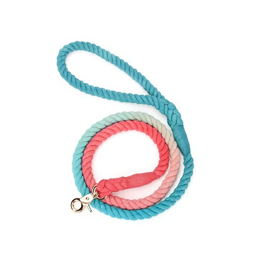 2021 new wholesale custom dog leash gradient color hand-dyed woven cotton rope dog leash