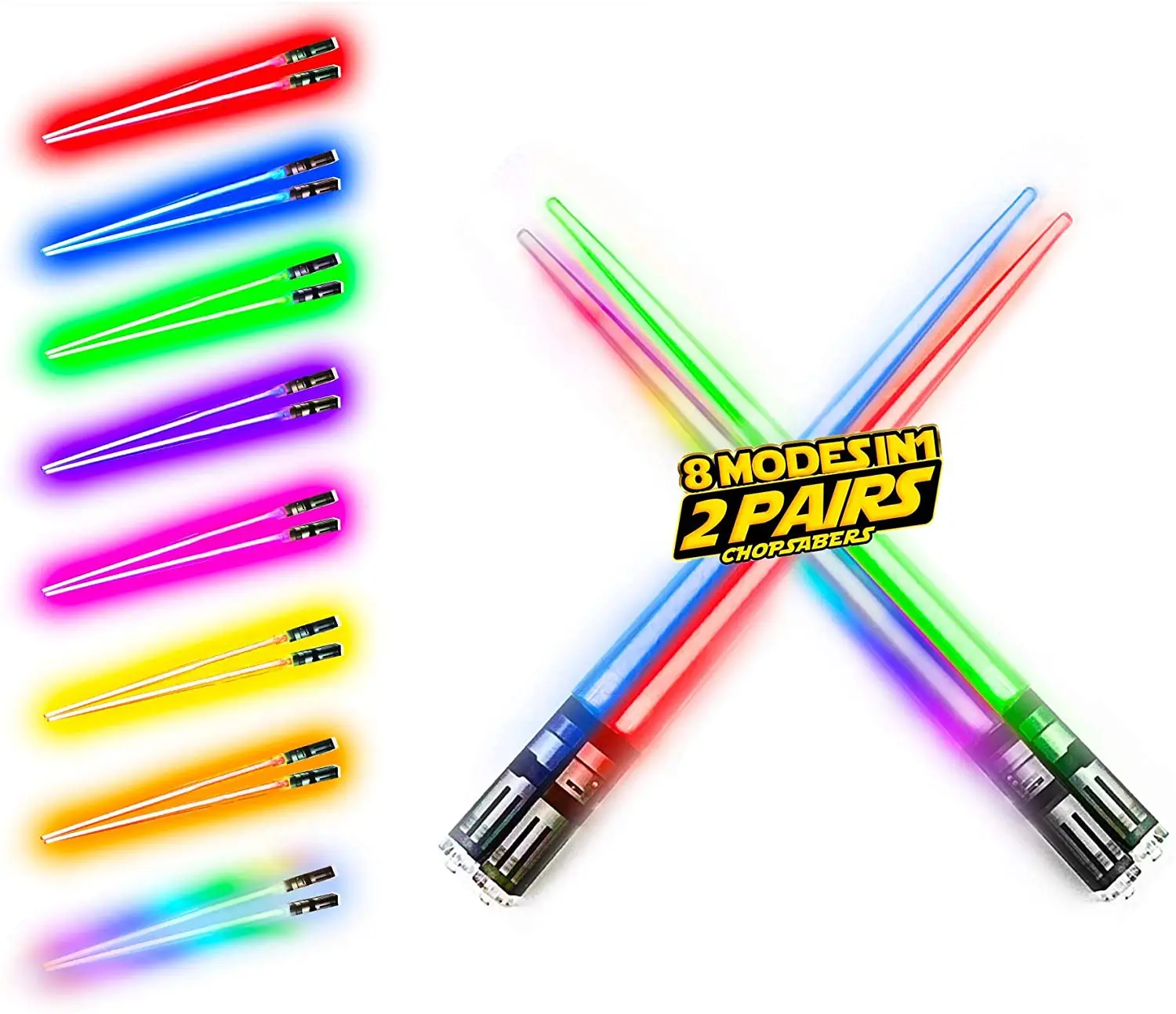 LIGHTSABER CHOPSTICKS LIGHT UP LED Glowing Light Saber Chop Sticks REUSABLE Sushi Lightup Sabers Bright LEDs - 8 Color