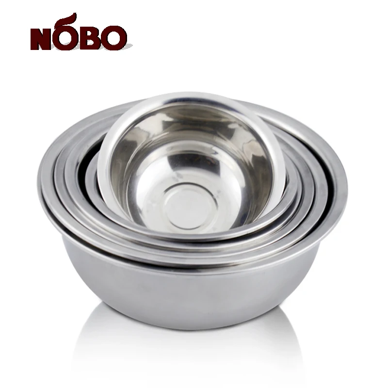 Nobo Factory Price Round Stainless Steel Basin With Wide Rim Different Size Metal Mixing Bowl