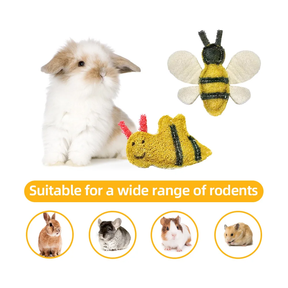 Factory Natural Loofah Colored Pet Rabbit Chew Toys Little Bee Bumblebee Shaped Hamster Chinchilla Chew Toys