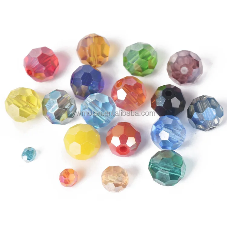 Round 32 Facets Cut Ball AB Plated Colors 3/4/6mm 8mm 10mm Faceted Crystal Glass Loose Spacer Beads Lot For Jewelry Making DIY