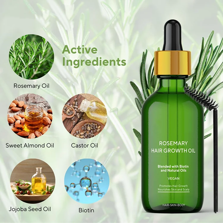 Private Label 100% Natural Organic Rosemary Castor Almond Oil Men Women Scalp Care Serum Hair Treatment Growth Oil