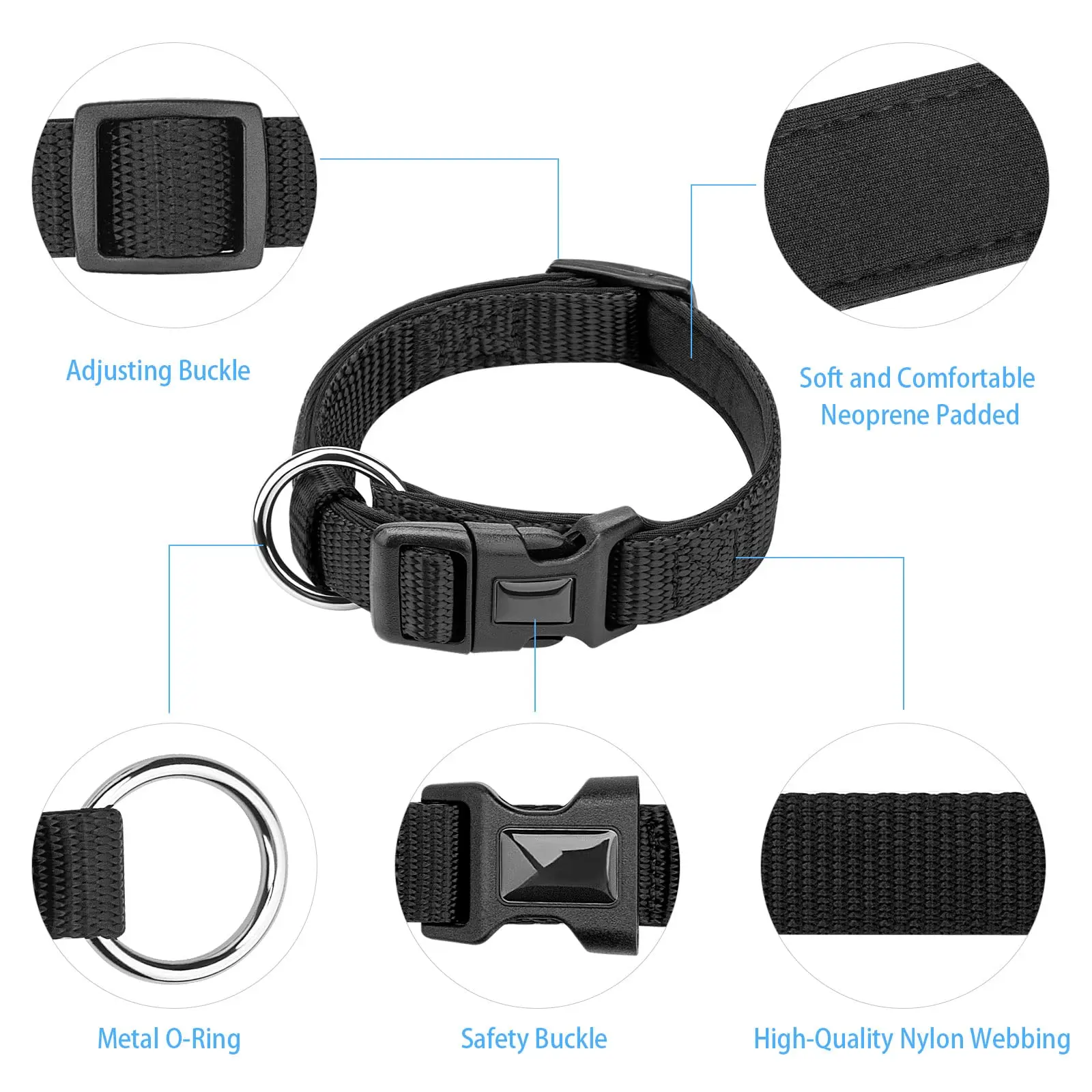 5 Feet Nylon Dog Leash with Triple Reflective Threads and Comfortable Padded Handle for Walking