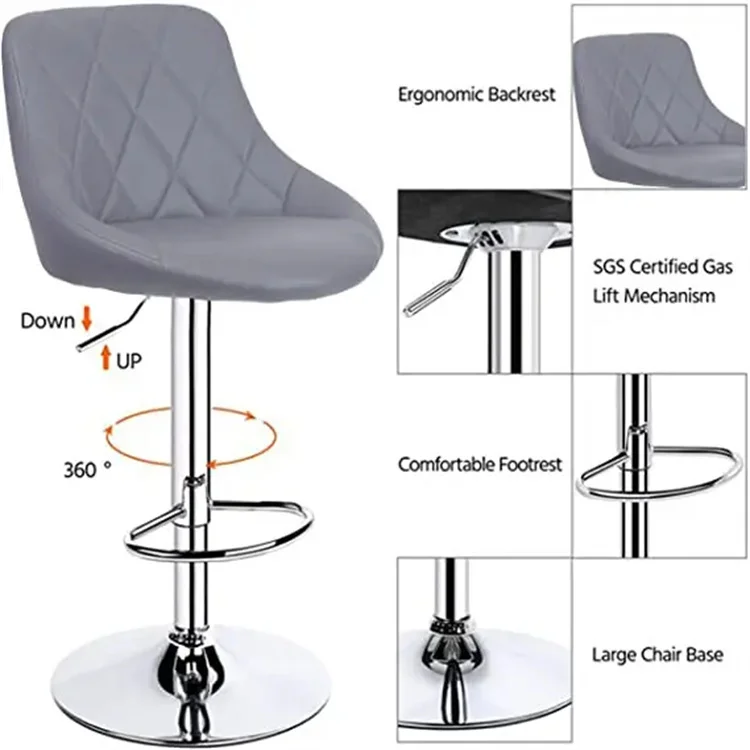 Modern Elegant Lifestyle Red Adjustable Swivel Chair Bar Stool with ABS Plastic Seat