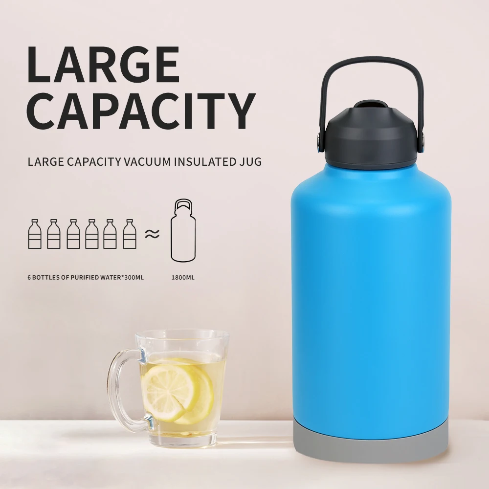 Food Grade huge 64oz 1800ml Wide Mouth Double-Walled Vacuum Insulated Flasks Stainless Steel Insulated Water Bottle