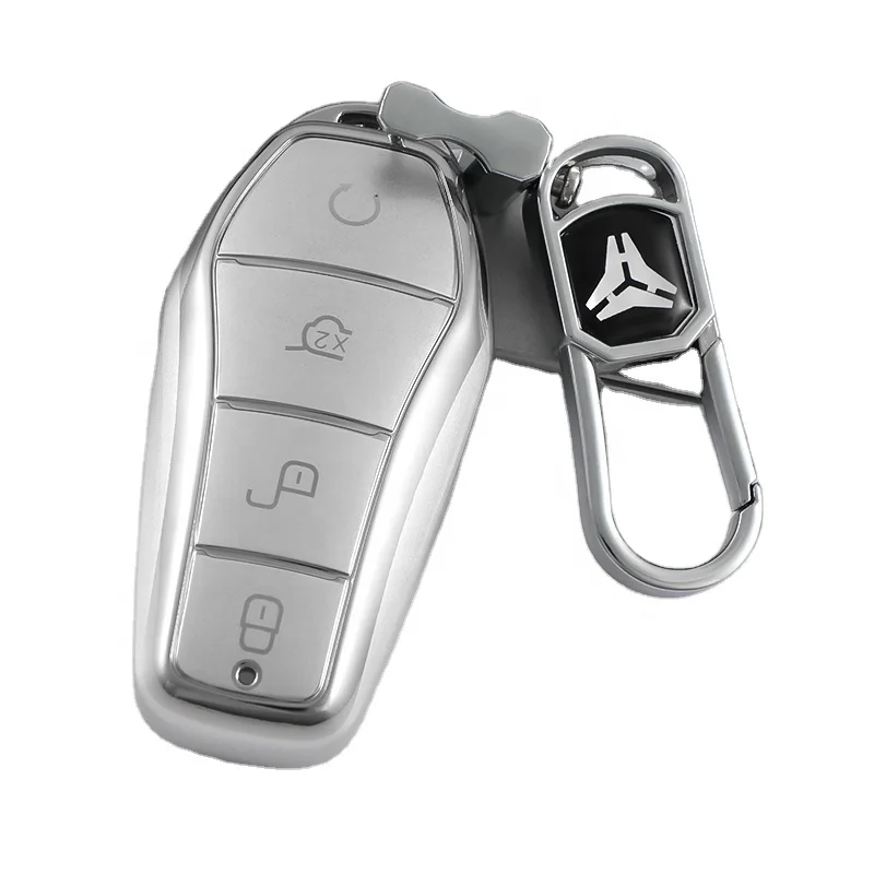 Quicksand Silver TPU Car Key case Cover with Keychain For BYD Atto3 Han Tang Dolphin Yuan Seal Protector Shell car Accessories