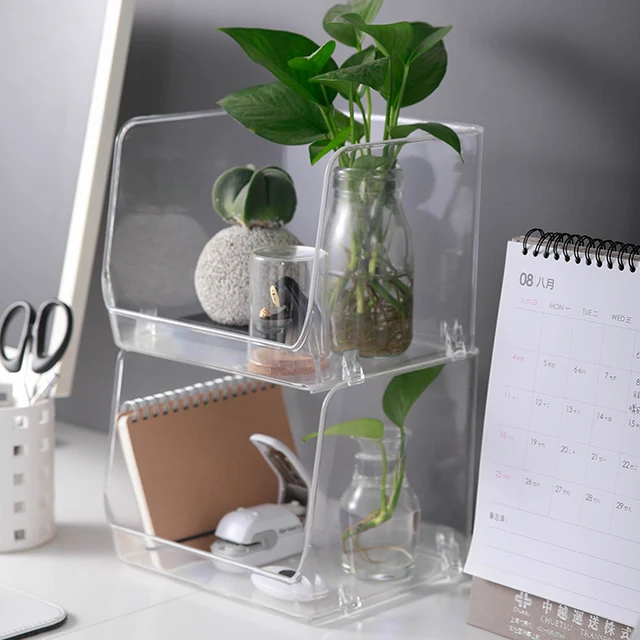 
SHIMOYAMA Two Types Transparent Clear Plastic Desktop Storage Box Organizer 