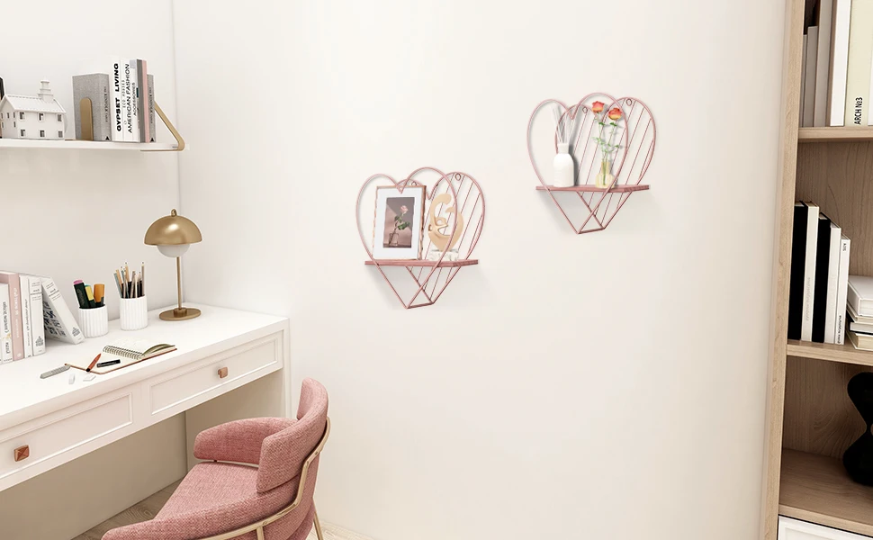 Customized Small Wall-Mounted Metal Heart-Shaped Floating Decorative Shelves Simple Wall Hanging Shelf Home Décor For Kids Room