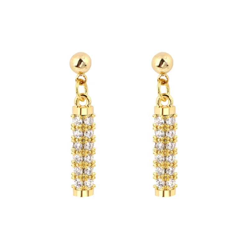 EL37 Korean Earrings For Women Full Zircon Cylindrical Earrings Elegant Gold Color Brincos Trendy Pendientes mujer moda