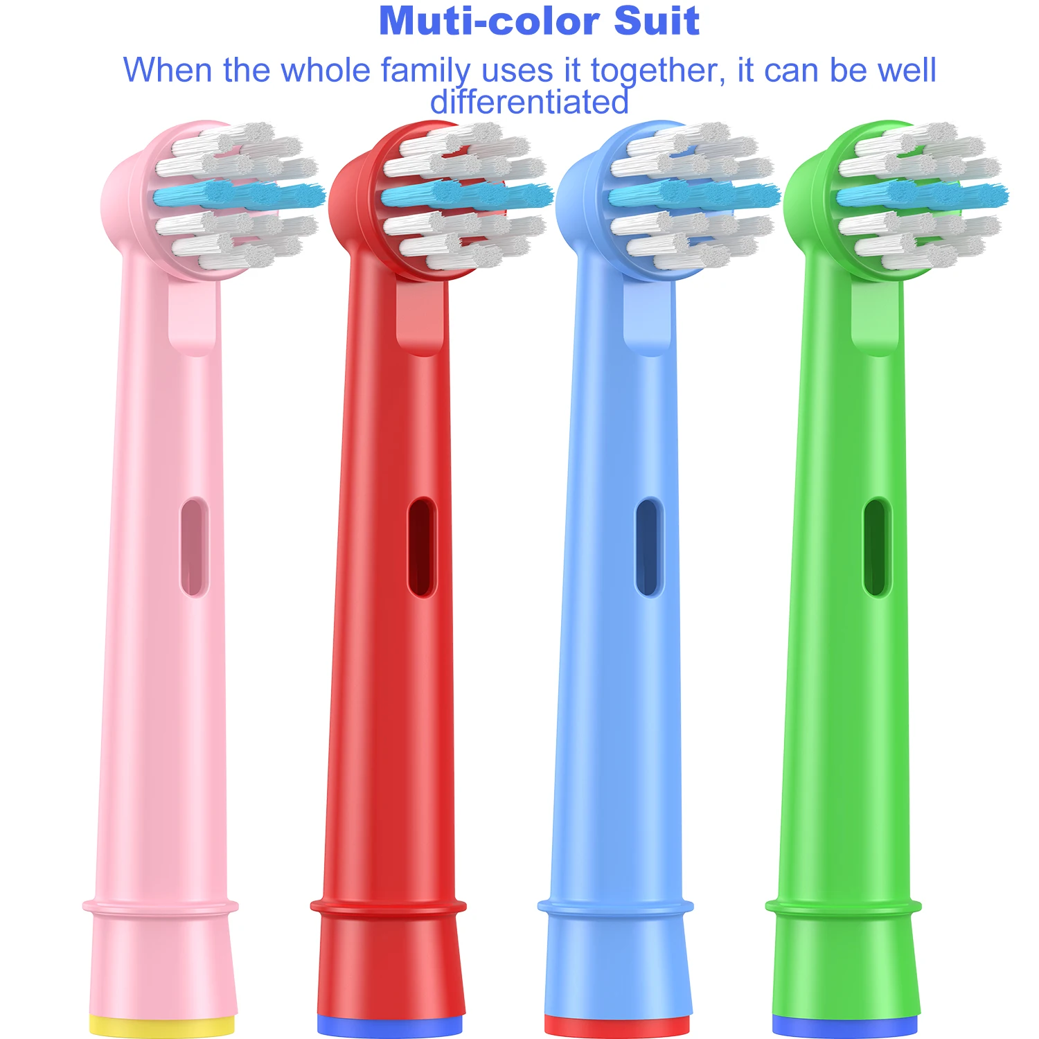 Soft Bristles Oral Compatible Replacement Kids Toothbrush Heads by Colourful Pack of 4 Brushes