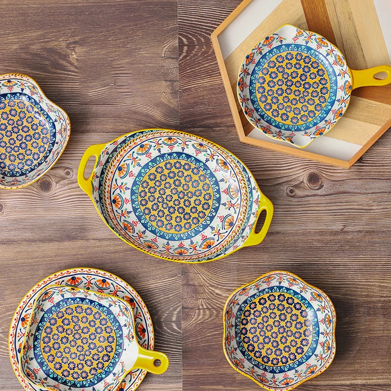 Bohemian style ceramic bowl and plate tableware set porcelain dinnerware dishes for wedding