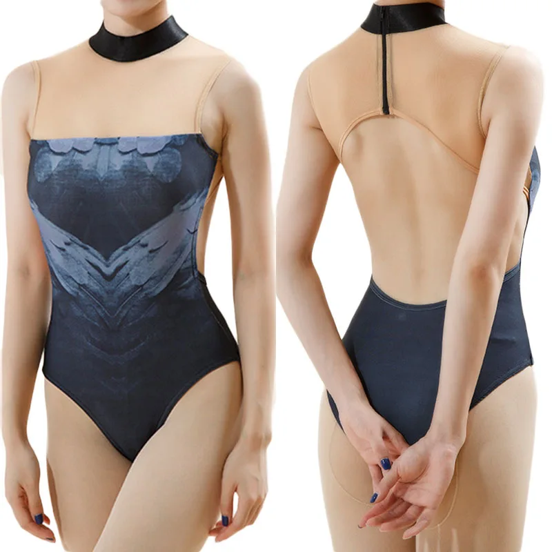 Girls Sexy Thong Leotards China Chiffon Ballet Performance Training Leotar Sleeveless Bodysuit