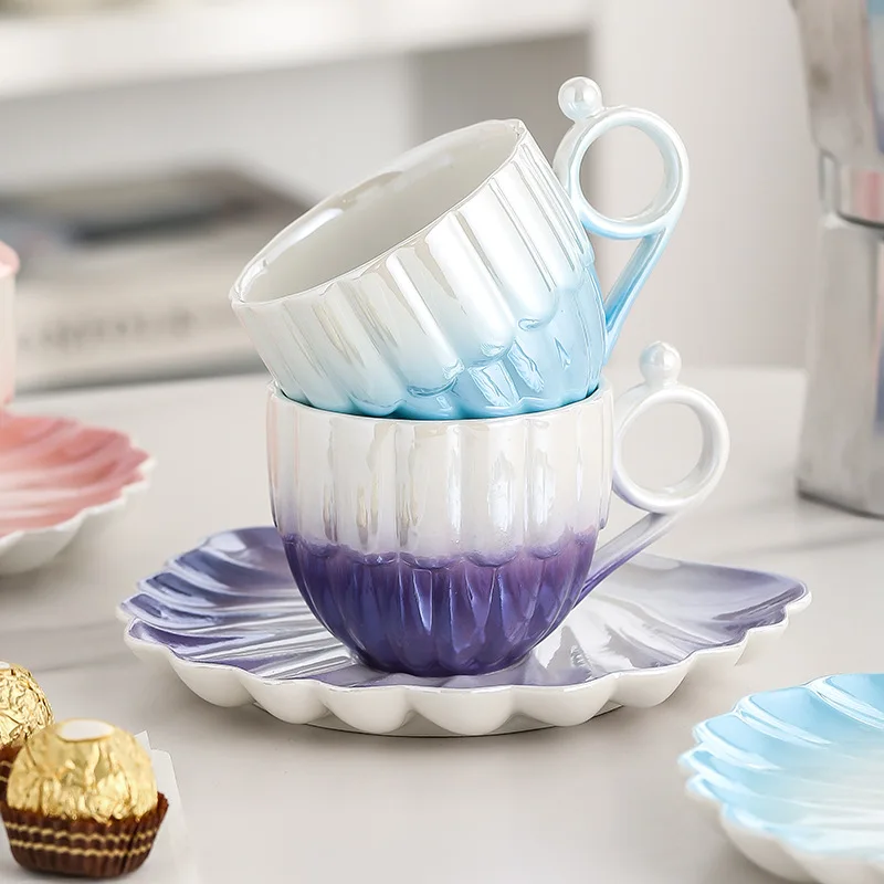Tea Cup and Saucer Set Porcelain Tea Set Coffee Cup Tea Set for Adults Friends Women Men 8.6OZ