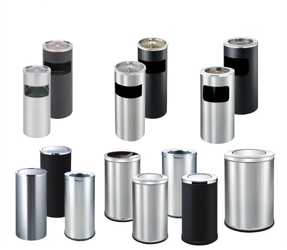 Supply round stainless steel ashtray can open lid waste bins rotated lid trash can for hotel office home