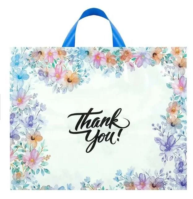 Custom Logo Printed Ldpe Die Cut Handle Thank You Bags Plastic Carrier Gift Shopping Packaging  Bags