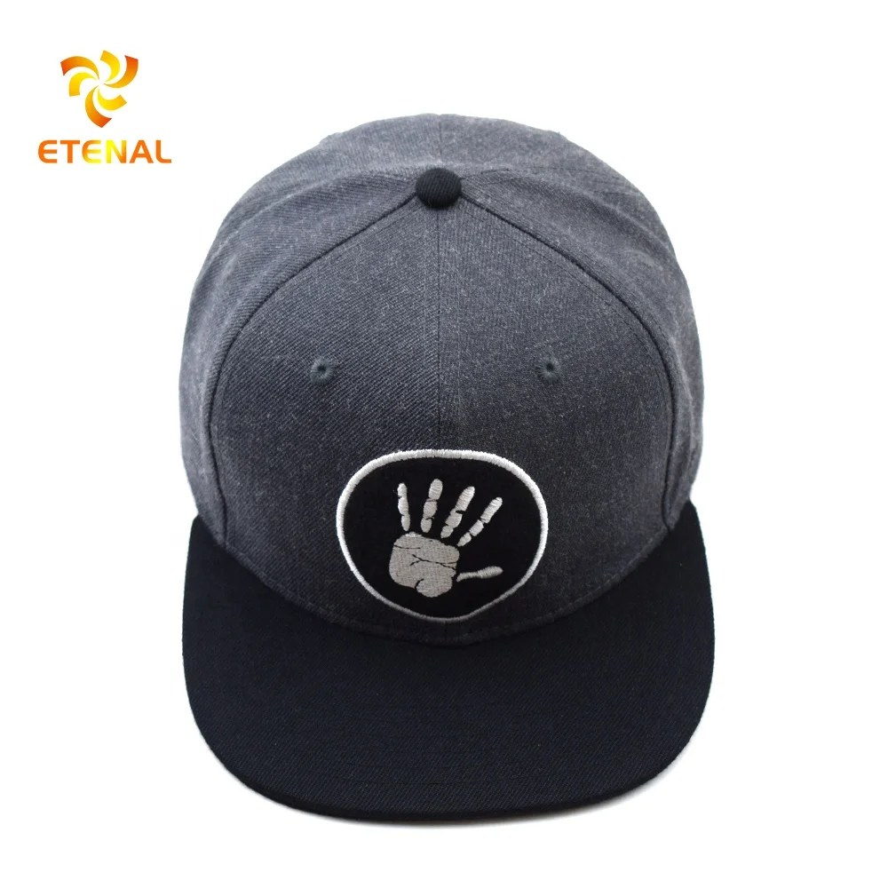 Grey Panel Black Brim Cap Custom 3d Embroidery Wool Snapback Caps Hats for Men