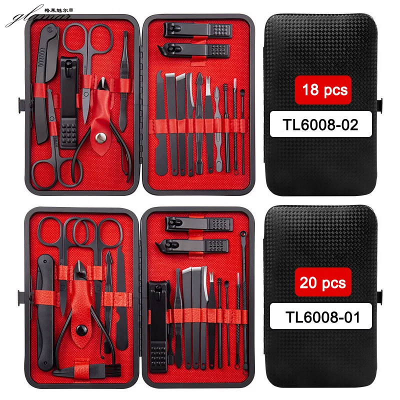 High Quality Luxury Black 18 pcs Manicure Set Stainless Steel Disposable Mens Manicure Set and Cutter nail Makeup Tool Sets
