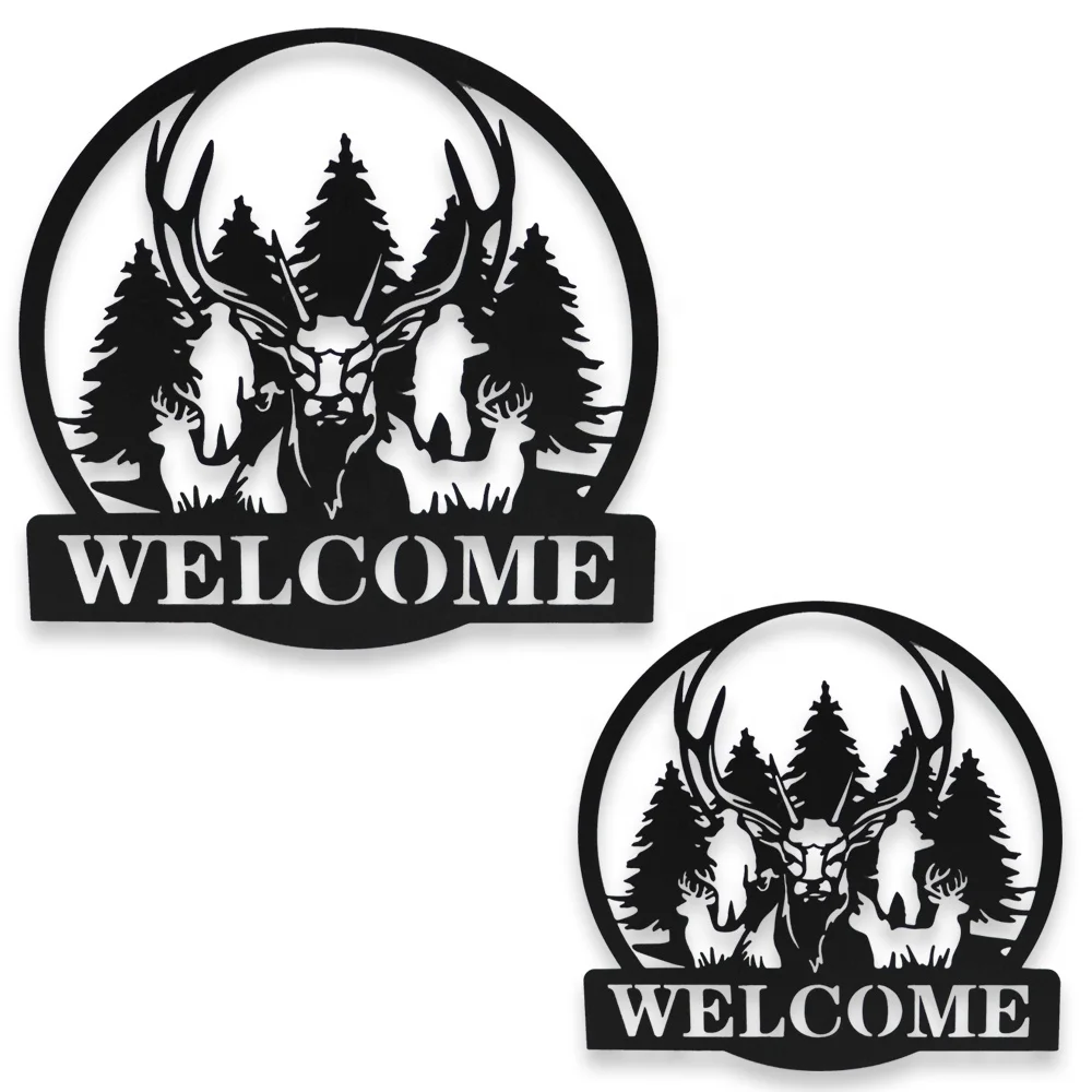 Home Decor Abstract Metal Deer Welcome Sign Black Laser Cut Wall Decor Metal Deer Head Wall Decor