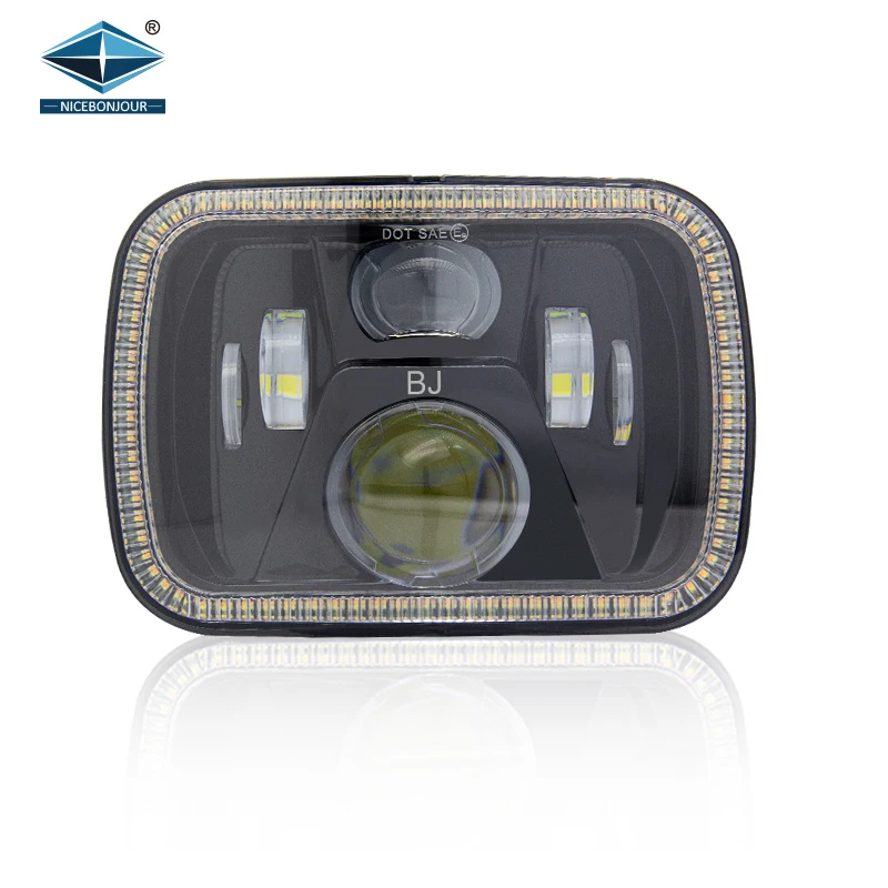 E9 Dot Sae Approved Rectangle Square 7 Inch Hi/Lo White Drl Amber Turn Signal Sealed Beam 5X7 Led Headlights For Jeep Cherokee