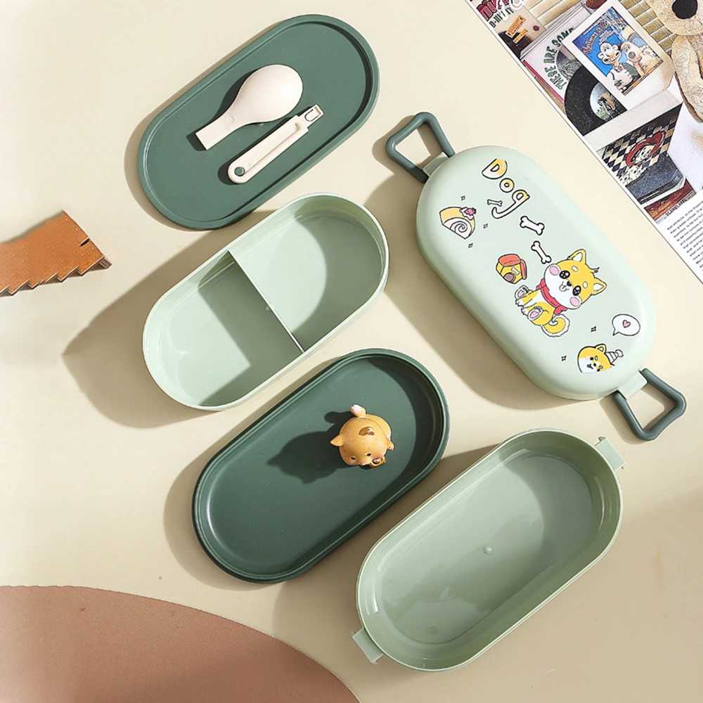 Cartoon Design Lunch Box for Kids School Children Plastic Bento Lunchbox 2-Layer Students Lunch Box with Spoon 850ml