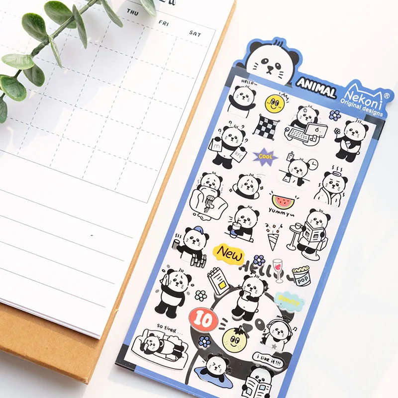 Nekoni Original Designs Animal Stickers Sheet Waterproof Stickers Sheep Panda Dog Bear PVC Decals Vinyl Sticker Planner Decals 