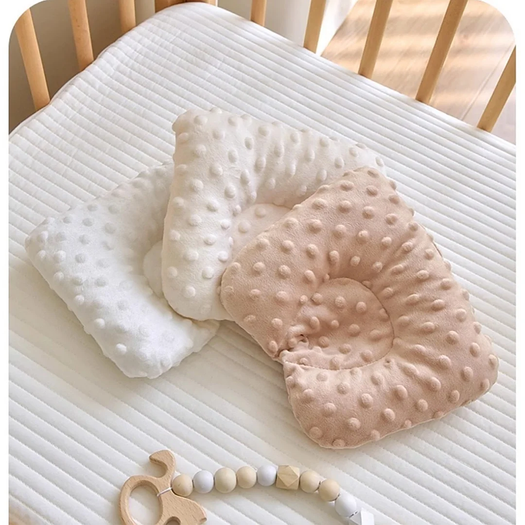 Baby Pillow for Sleeping Soothing Raised Dots Velvet Fabric Solid Color-L Soft Flat Thin Toddler Pillow