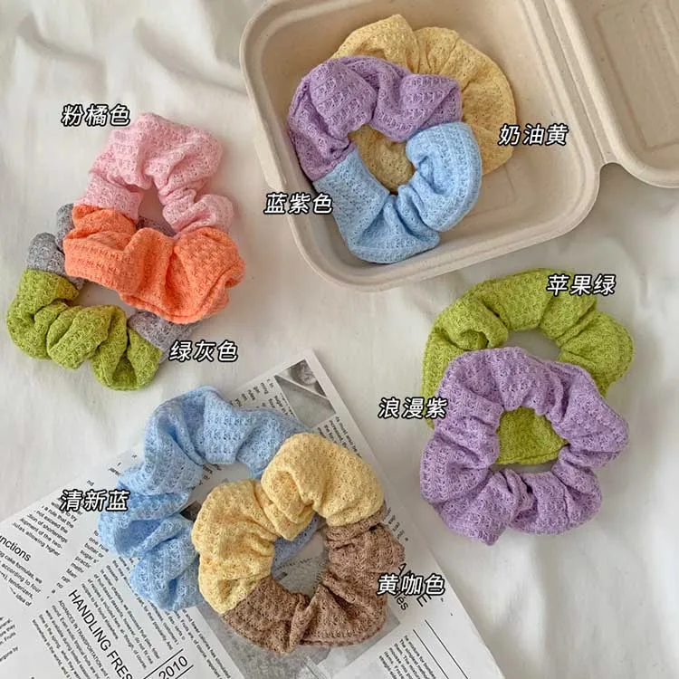 2021 корейские весенние вафельные дизайнерские вязаные резинки для волос ярких цветов