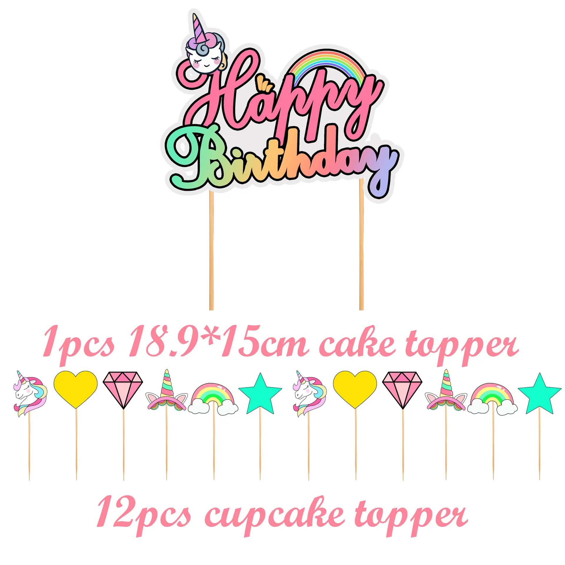 Hot Sale Unicorn Birthday Decoration For Girl Happy Birthday Banner Spiral Set Cartoon Mixed Color Balloons With Cake Topper