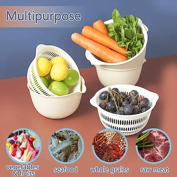 Original Design New Product Minimalist Style Vegetable Fruit Washing Bowl Kitchen Plastic Drain Basket