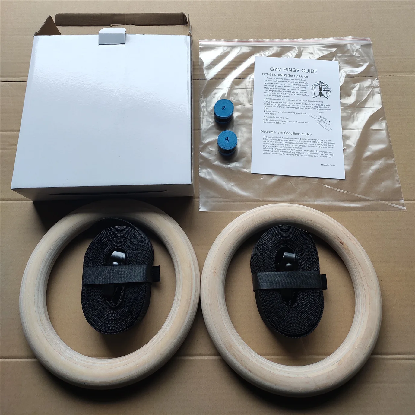 Professional artistic 28mm kids gymnast ring handle with adjustable straps wood gymnastics rings wooden