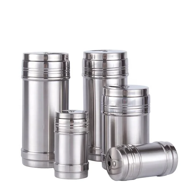 Оптовая продажа, металлический шейкер для соли и перца из нержавеющей стали, бутылка для специй с крышкой шейкера