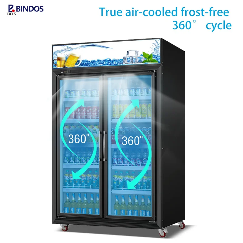 Air Cooling Vertical Freezer Wholesale Beverage Fridge Double Door LED Commercial Refrigeration Equipment For Supermarket Shop