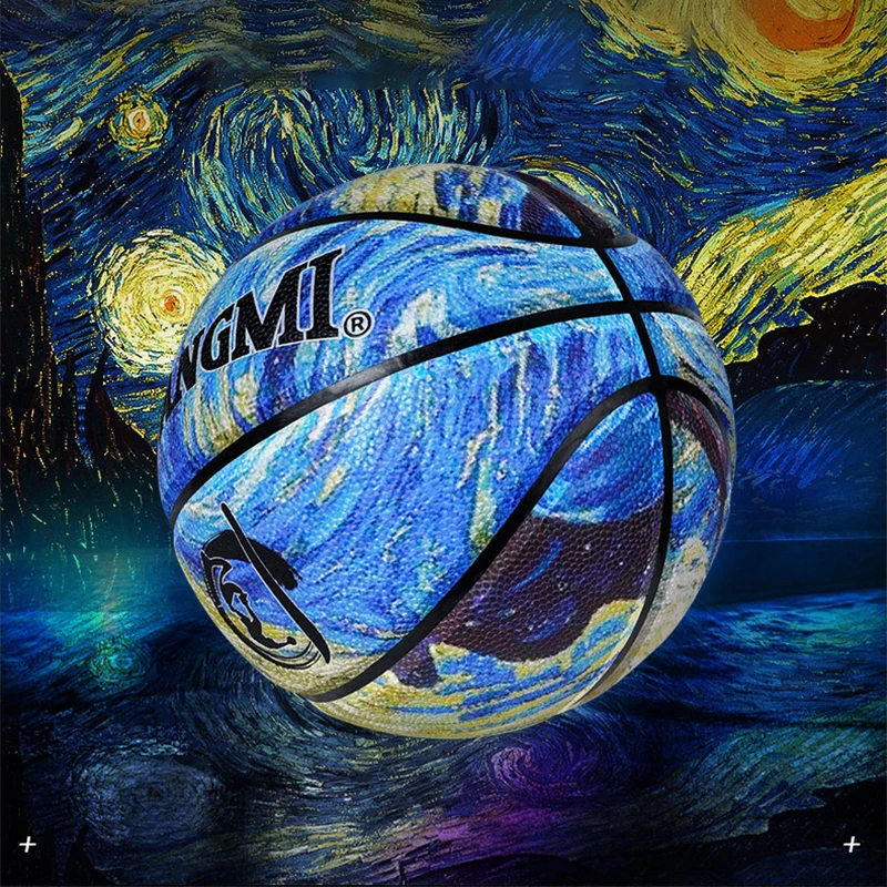 Custom Wholesale Smileboy PU Leather The Starry Night Van Gogh Artist Fashion Basketball